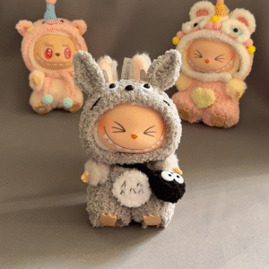 #1Labubu Cozy Critters Plush Set - Popmart Fuzzy Animal Series (Interactive & Poseable)<span> - </span>Totoro three-piece set Seating (excluding children)